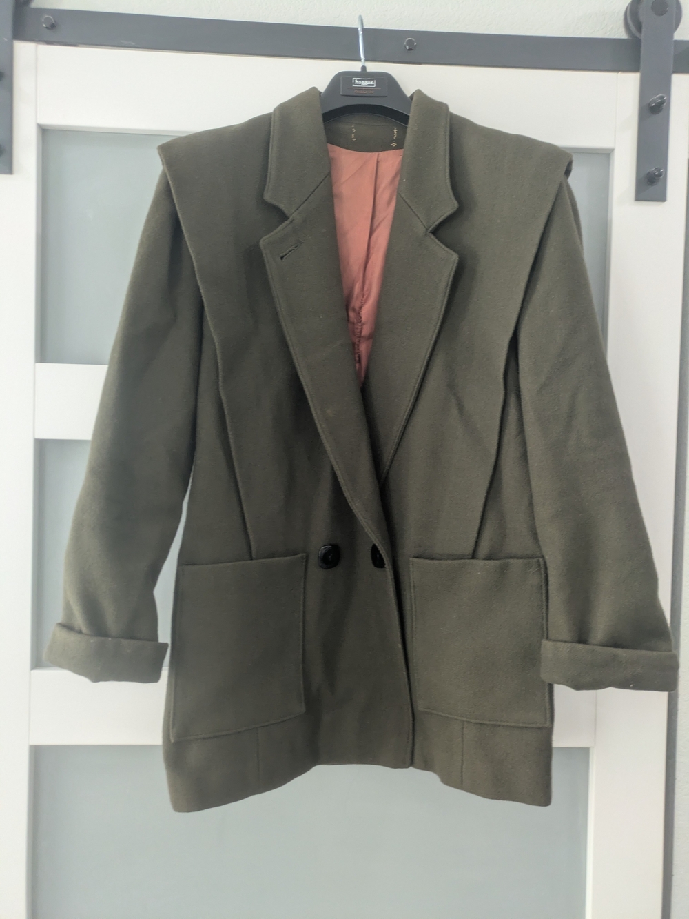 Vintage Olive Green Women's Blazer Jacket with Pink Lining